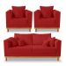 Kit Sofá 3 Lugares e Poltronas Sala de Estar Beny Suede Vermelho Madeira Estofados