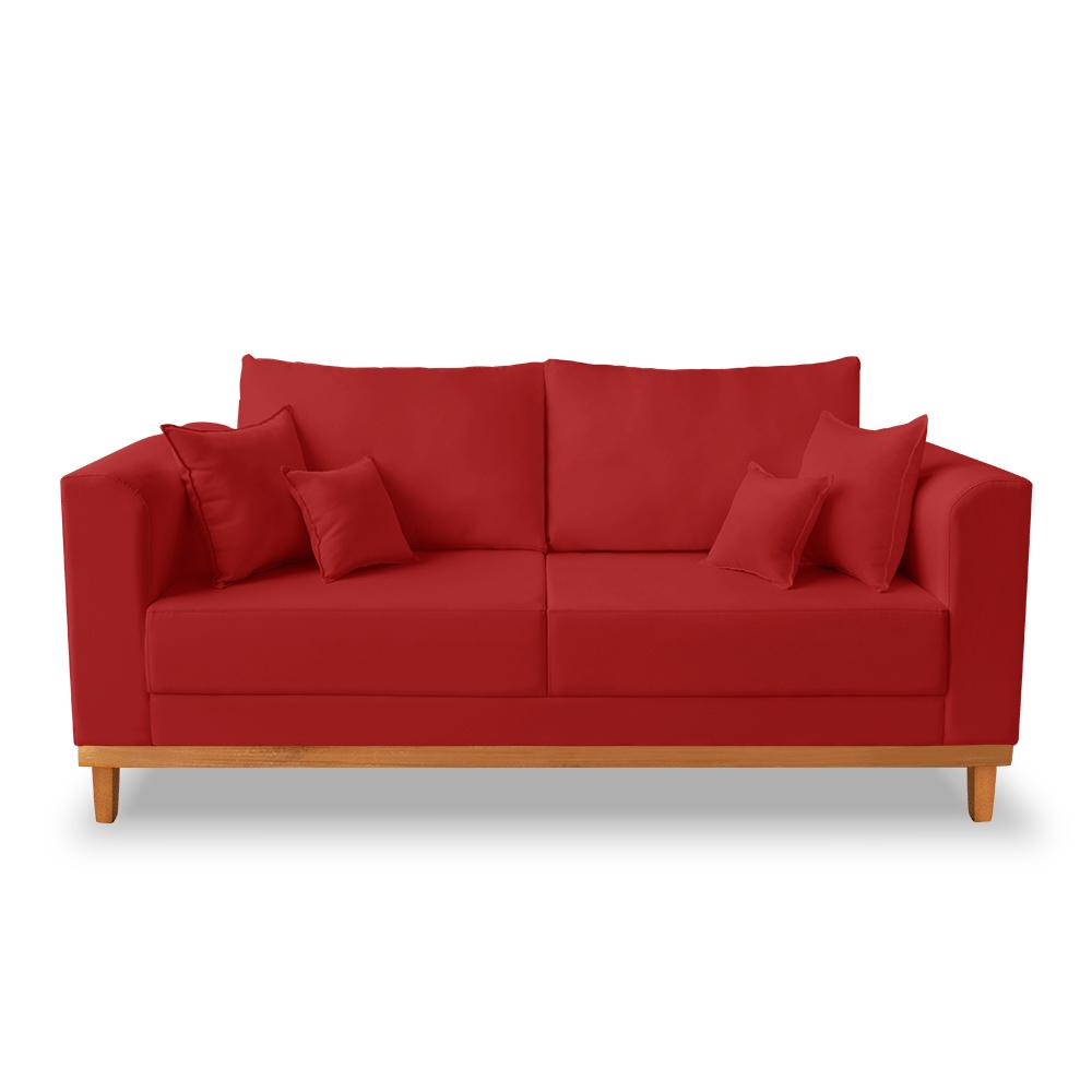 Kit Sofá 3 Lugares e Poltronas Sala de Estar Beny Suede Vermelho Madeira Estofados