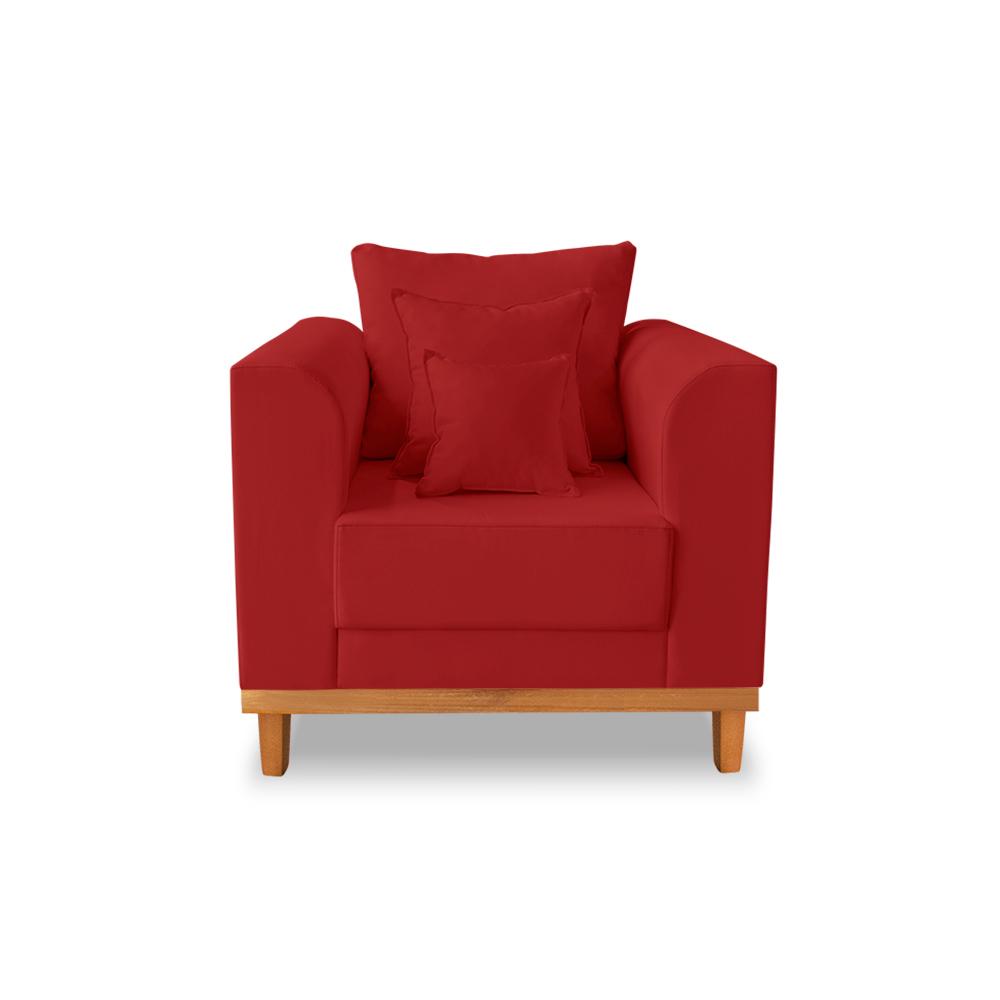 Kit Sofá 3 Lugares e Poltronas Sala de Estar Beny Suede Vermelho Madeira Estofados
