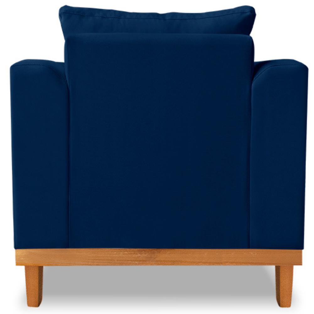 Poltrona Sala de Estar Beny Linho Azul Com Almofadas Decorativas Madeira Estofados