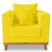 Poltrona Sala de Estar Beny Suede Amarelo Com Almofadas Decorativas Madeira Estofados