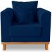 Poltrona Sala de Estar Beny Suede Azul Com Almofadas Decorativas Madeira Estofados