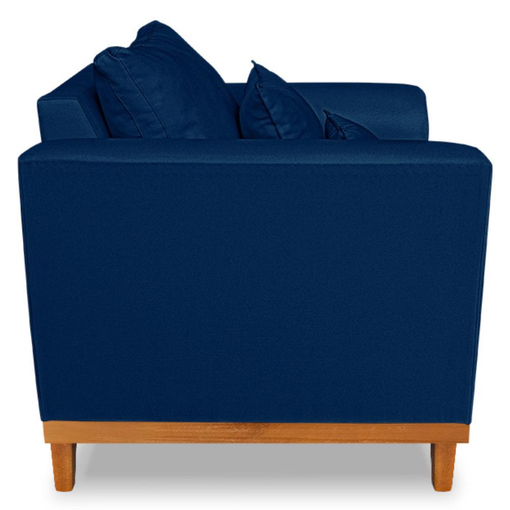 Poltrona Sala de Estar Beny Suede Azul Com Almofadas Decorativas Madeira Estofados