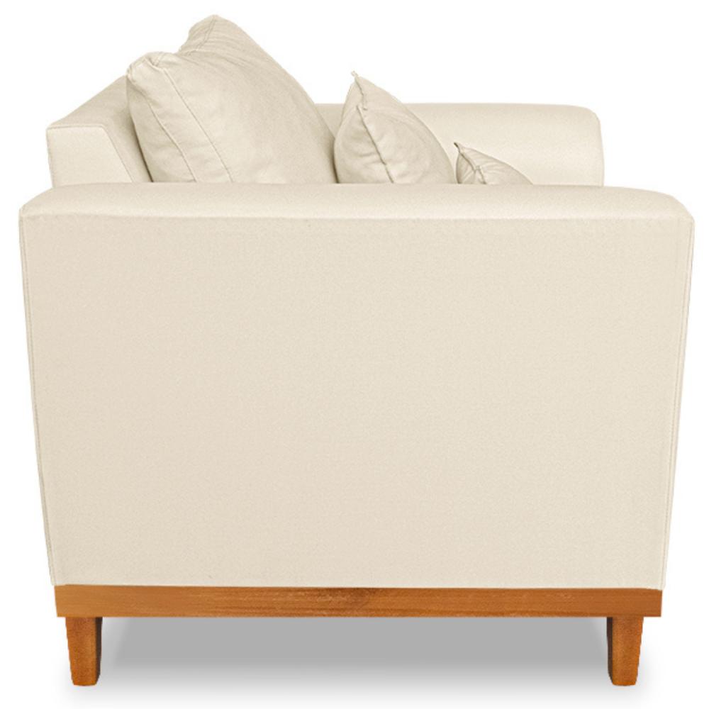 Poltrona Sala de Estar Beny Suede Bege Com Almofadas Decorativas Madeira Estofados
