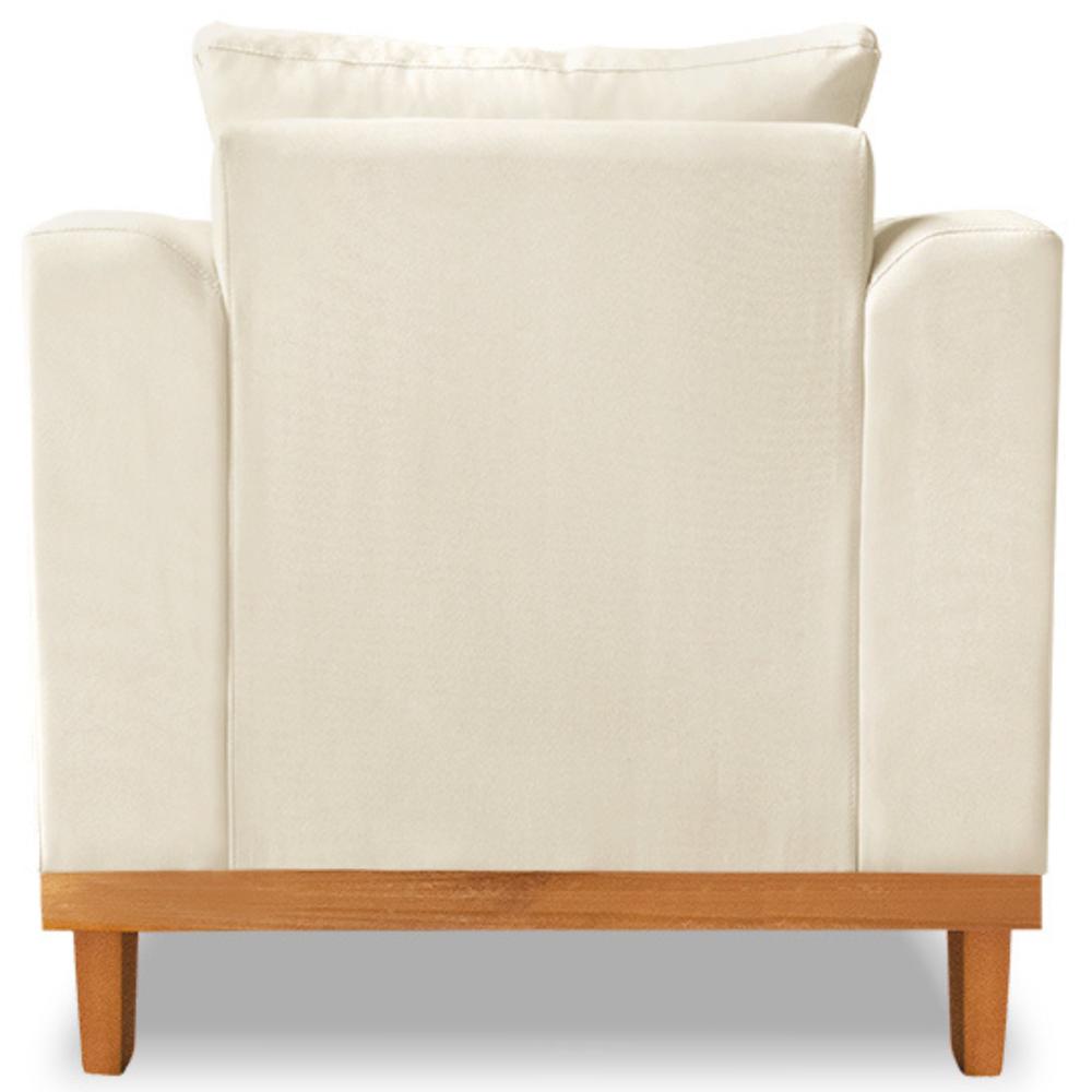 Poltrona Sala de Estar Beny Suede Bege Com Almofadas Decorativas Madeira Estofados