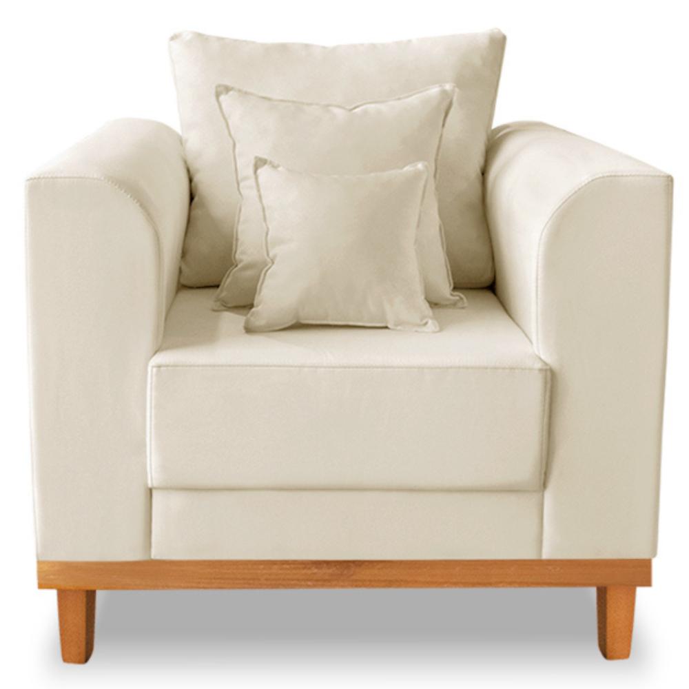 Poltrona Sala de Estar Beny Suede Com Almofadas Decorativas Madeira Estofados