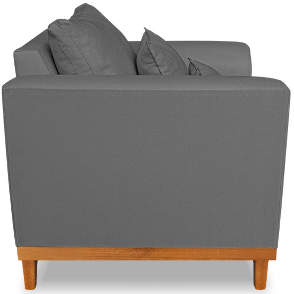 Poltrona Sala de Estar Beny Suede Grafite Com Almofadas Decorativas Madeira Estofados