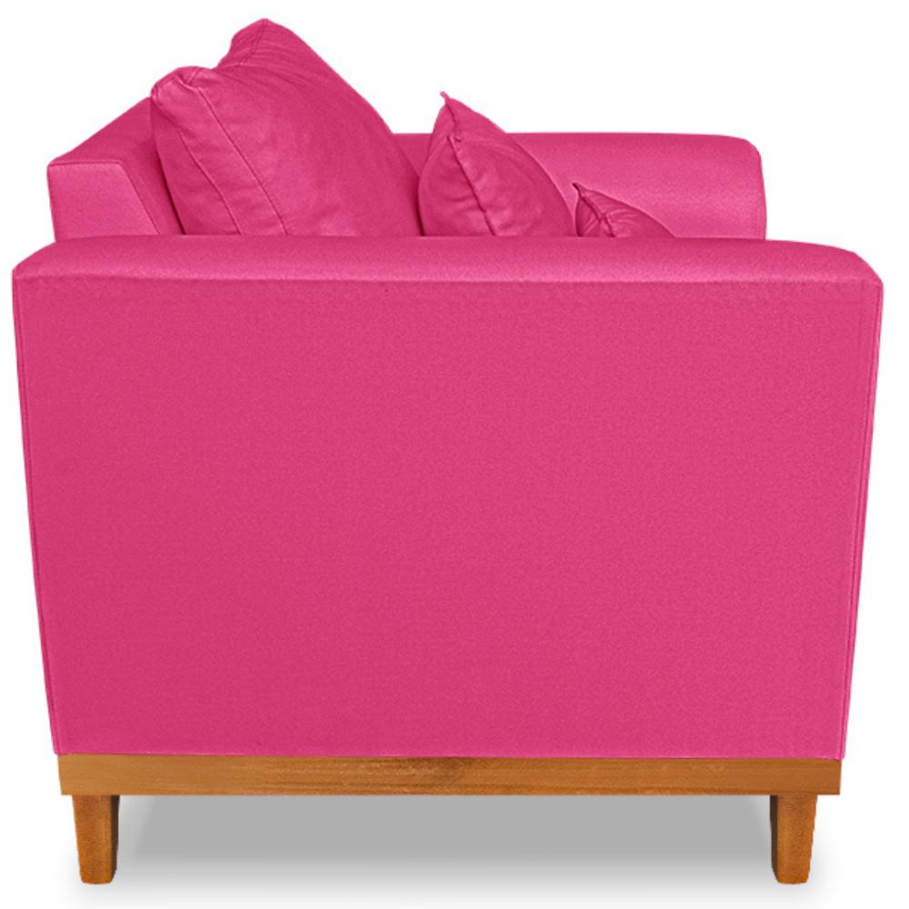 Poltrona Sala de Estar Beny Suede Pink Com Almofadas Decorativas Madeira Estofados