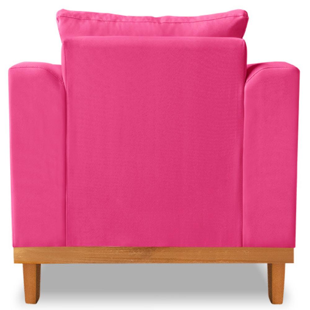 Poltrona Sala de Estar Beny Suede Pink Com Almofadas Decorativas Madeira Estofados