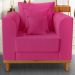 Poltrona Sala de Estar Beny Suede Pink Com Almofadas Decorativas Madeira Estofados
