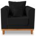 Poltrona Sala de Estar Beny Suede Preto Com Almofadas Decorativas Madeira Estofados