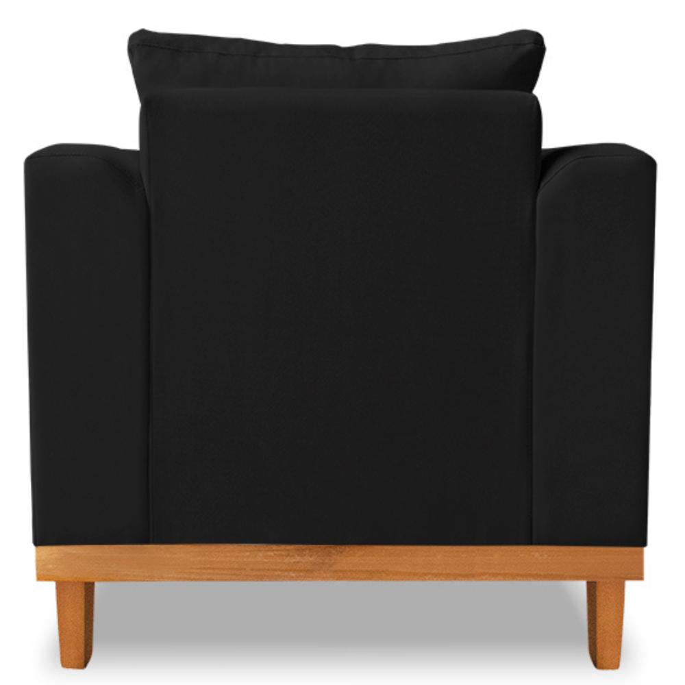 Poltrona Sala de Estar Beny Suede Preto Com Almofadas Decorativas Madeira Estofados