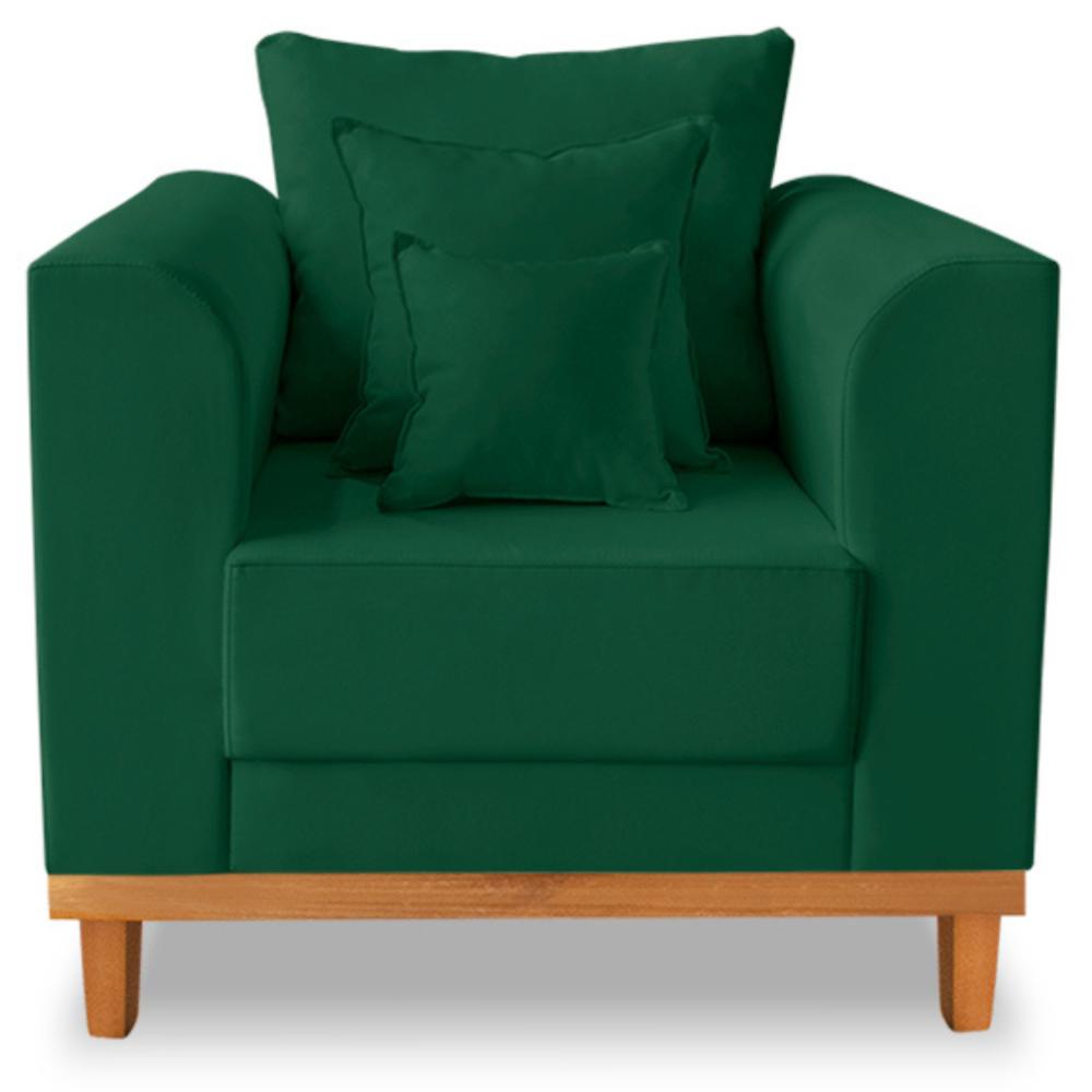 Poltrona Sala de Estar Beny Suede Verde Com Almofadas Decorativas Madeira Estofados