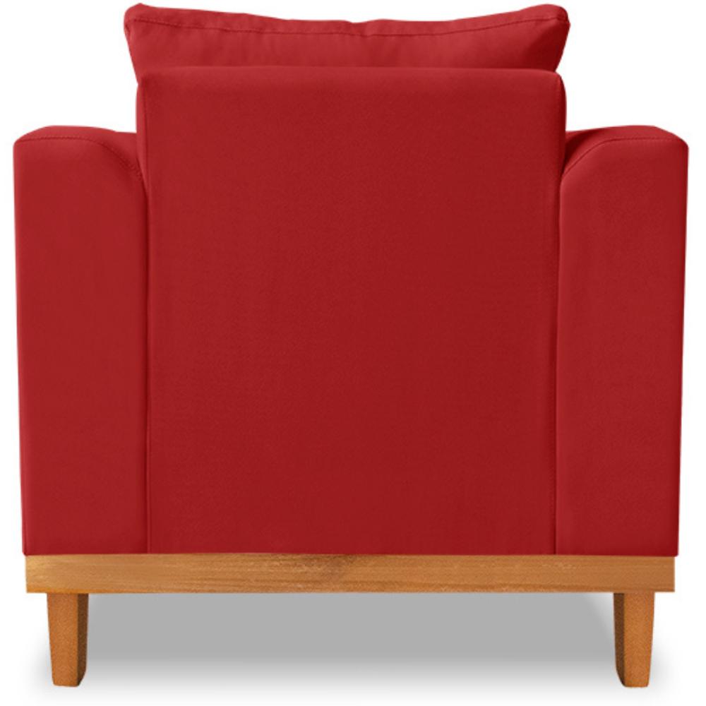 Poltrona Sala de Estar Beny Suede Vermelha Com Almofadas Decorativas Madeira Estofados
