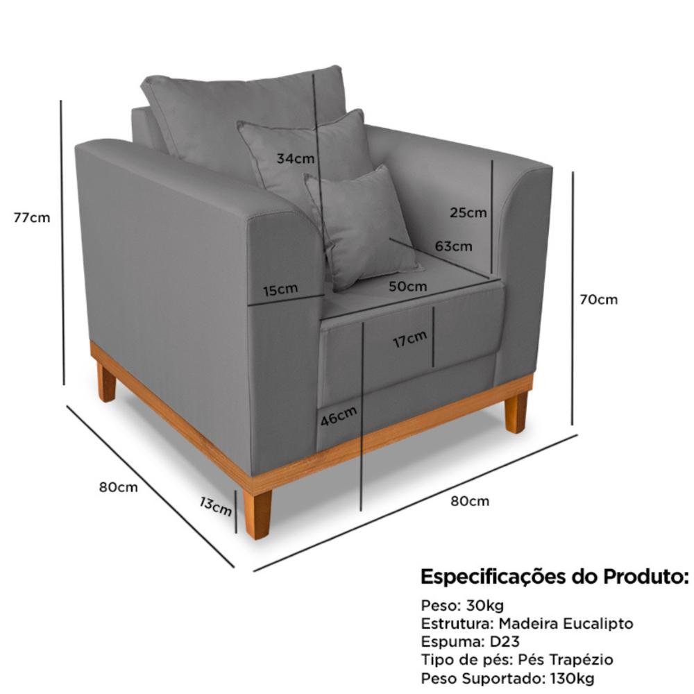 Poltrona Sala de Estar Beny Suede Vermelha Com Almofadas Decorativas Madeira Estofados