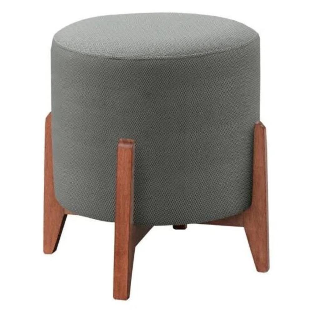 Puff Decorativo para Sala Thor Linho Cinza Madeira Estofados