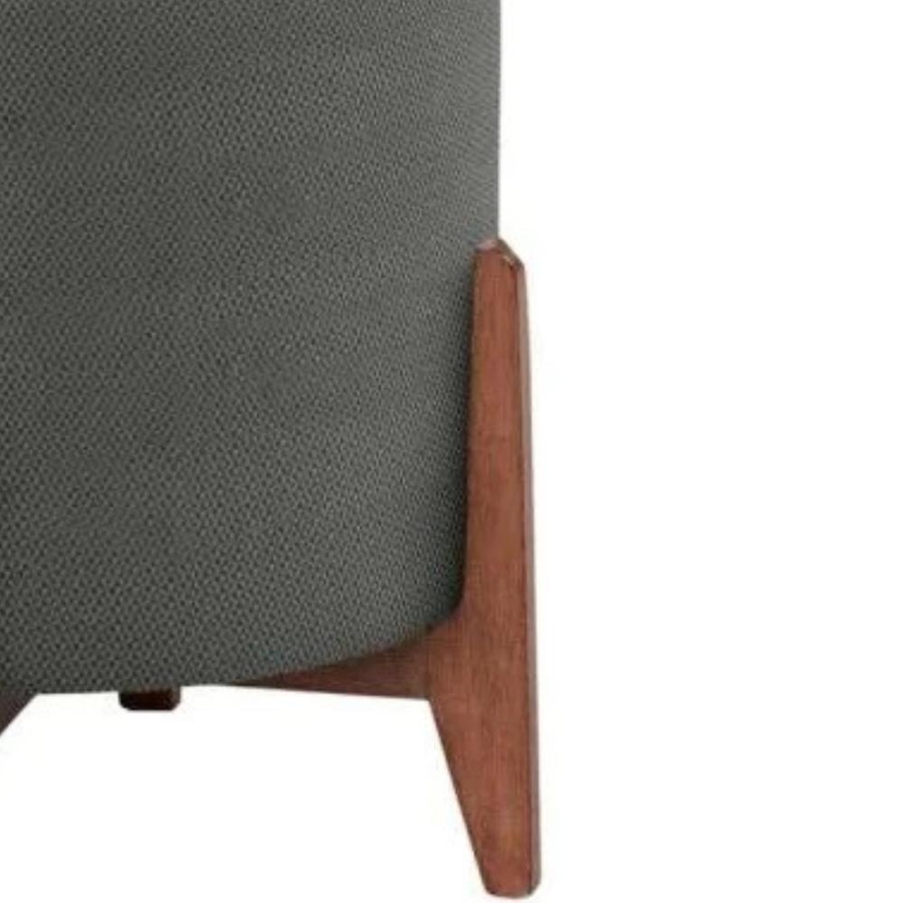 Puff Decorativo para Sala Thor Linho Cinza Madeira Estofados