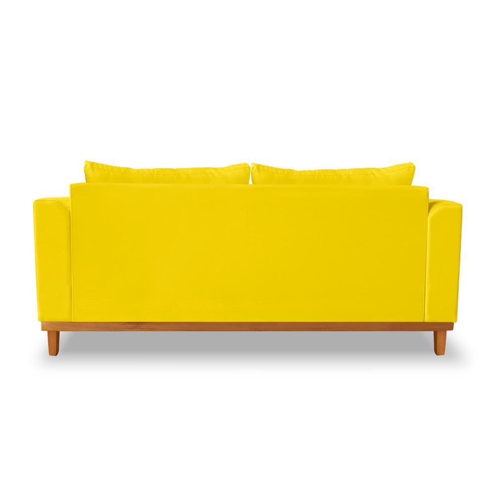 Sofá 3 Lugares Retro Sala de Estar Beny Suede Amarelo Madeira Estofados
