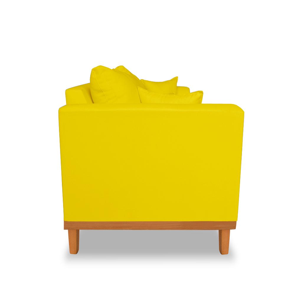Sofá 3 Lugares Retro Sala de Estar Beny Suede Amarelo Madeira Estofados