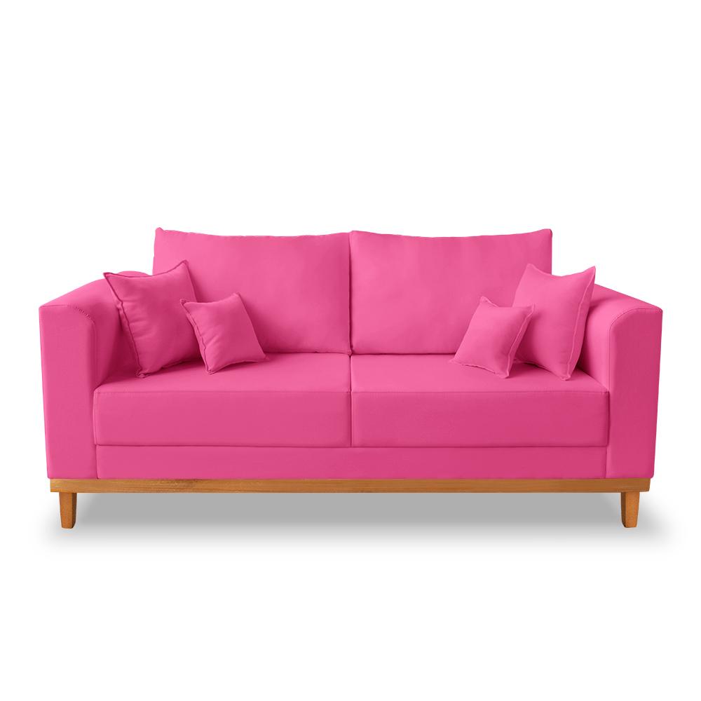 Sofá 3 Lugares Retro Sala de Estar Beny Suede Rosa Madeira Estofados