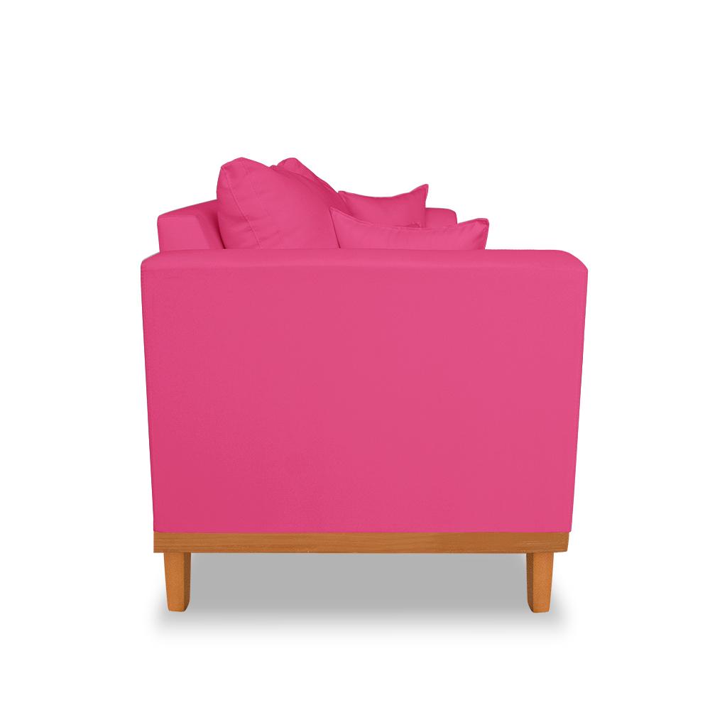 Sofá 3 Lugares Retro Sala de Estar Beny Suede Rosa Madeira Estofados