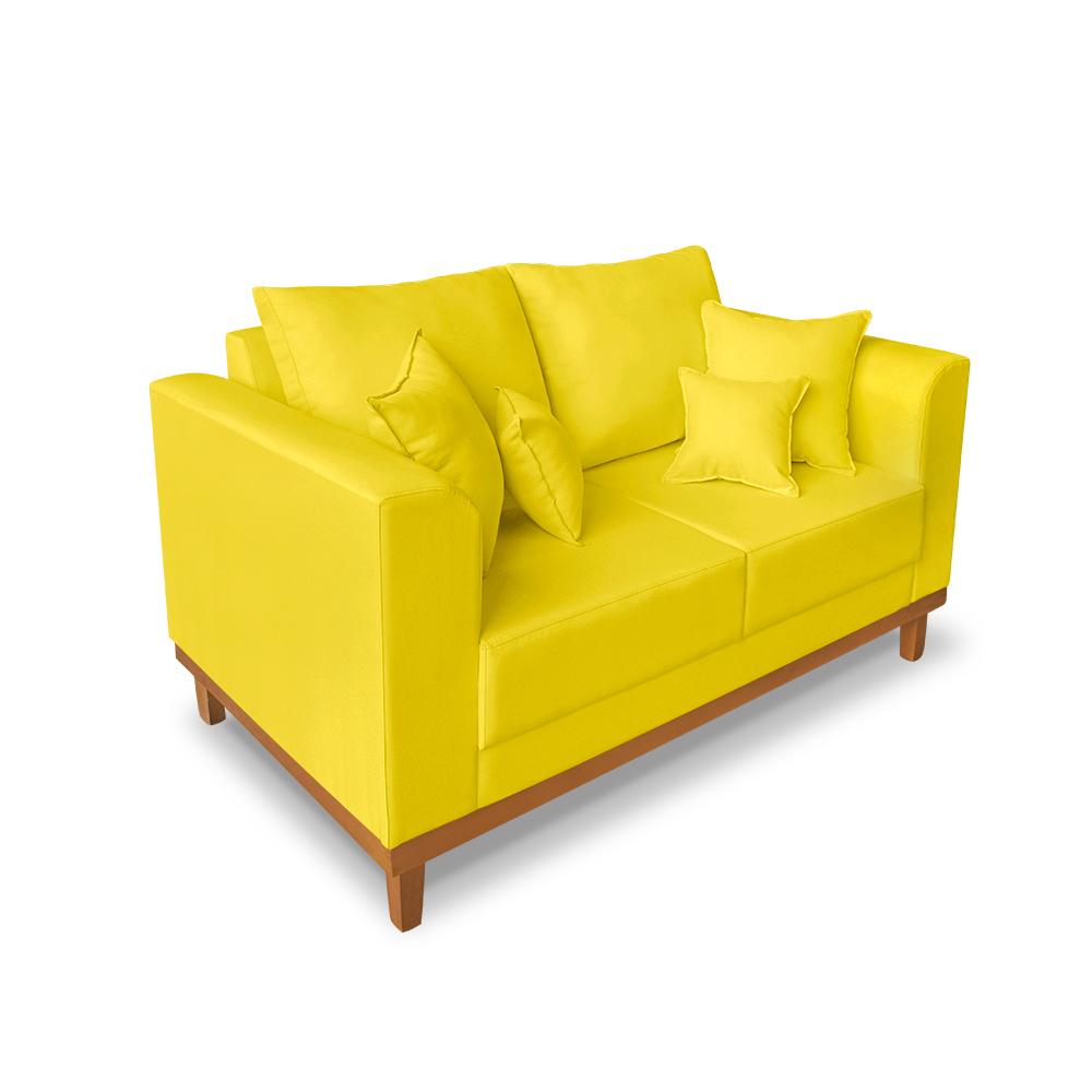 Sofá Sala de Estar 02 Lugares Beny Suede Amarelo Madeira Estofados