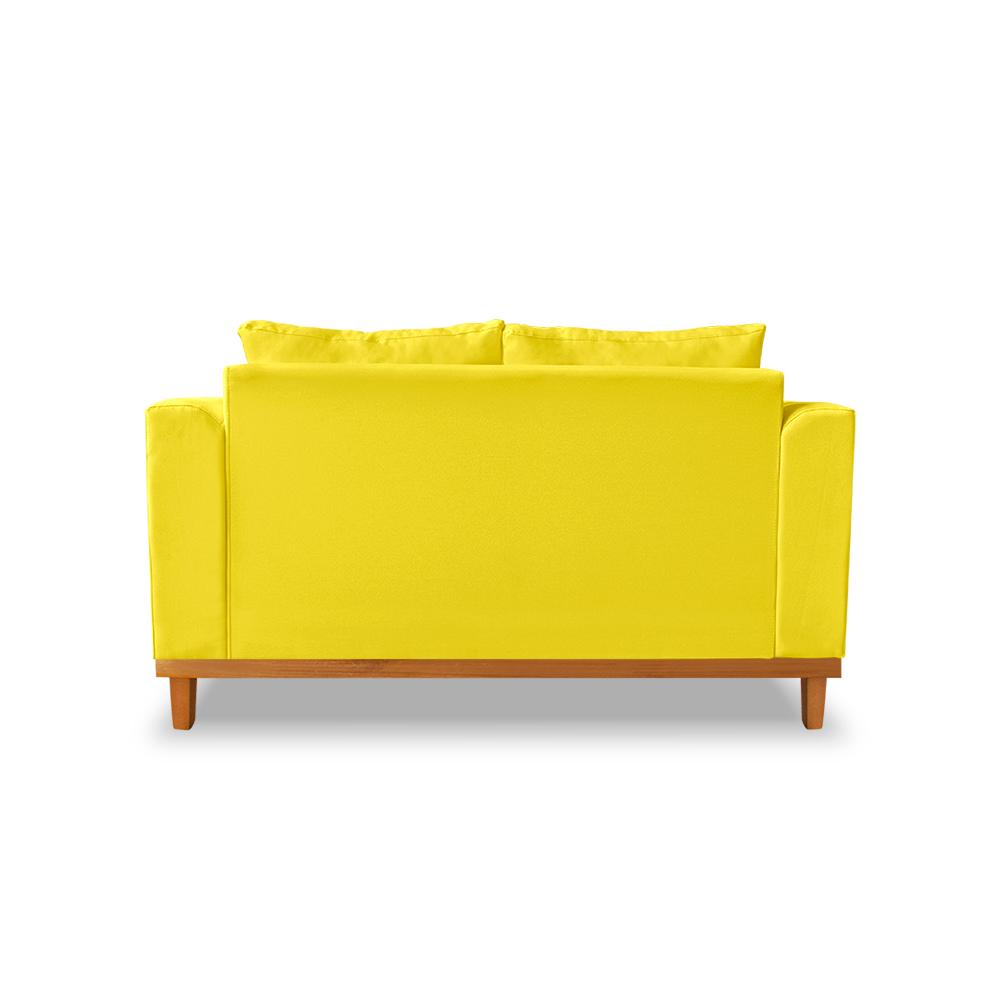 Sofá Sala de Estar 02 Lugares Beny Suede Amarelo Madeira Estofados