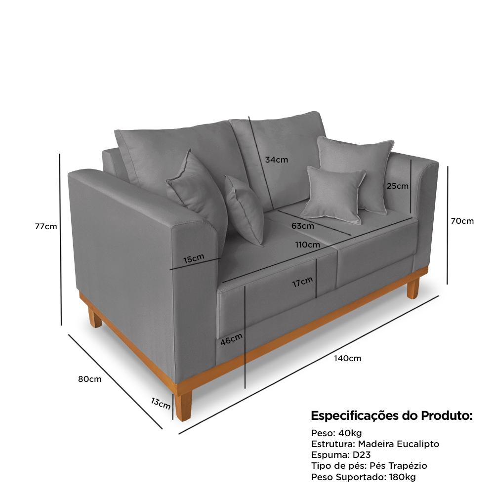 Sofá Sala de Estar 02 Lugares Beny Suede Amarelo Madeira Estofados