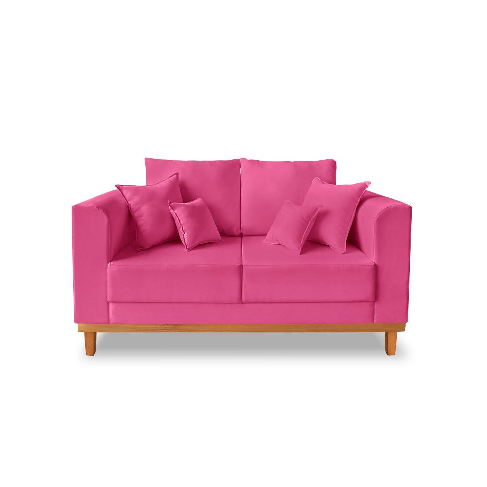 Sofá Sala de Estar 02 Lugares Beny Suede Rosa Madeira Estofados