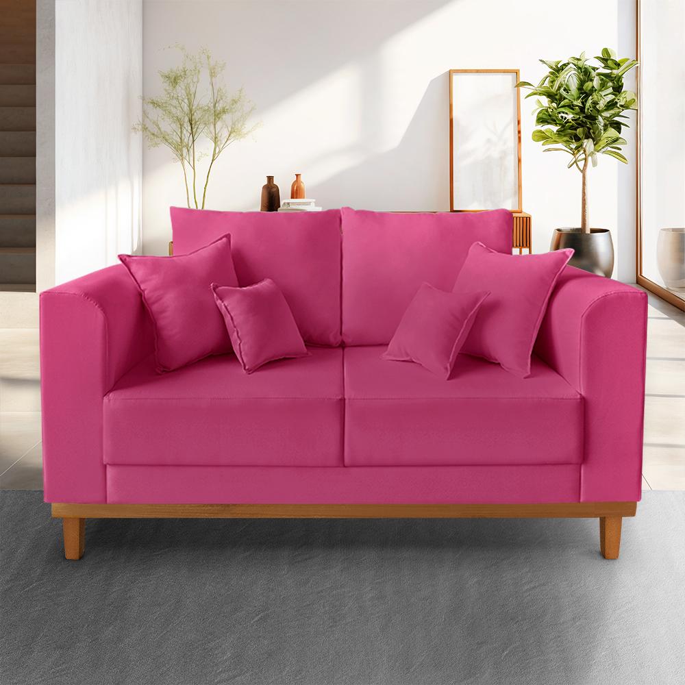 Sofá Sala de Estar 02 Lugares Beny Suede Rosa Madeira Estofados