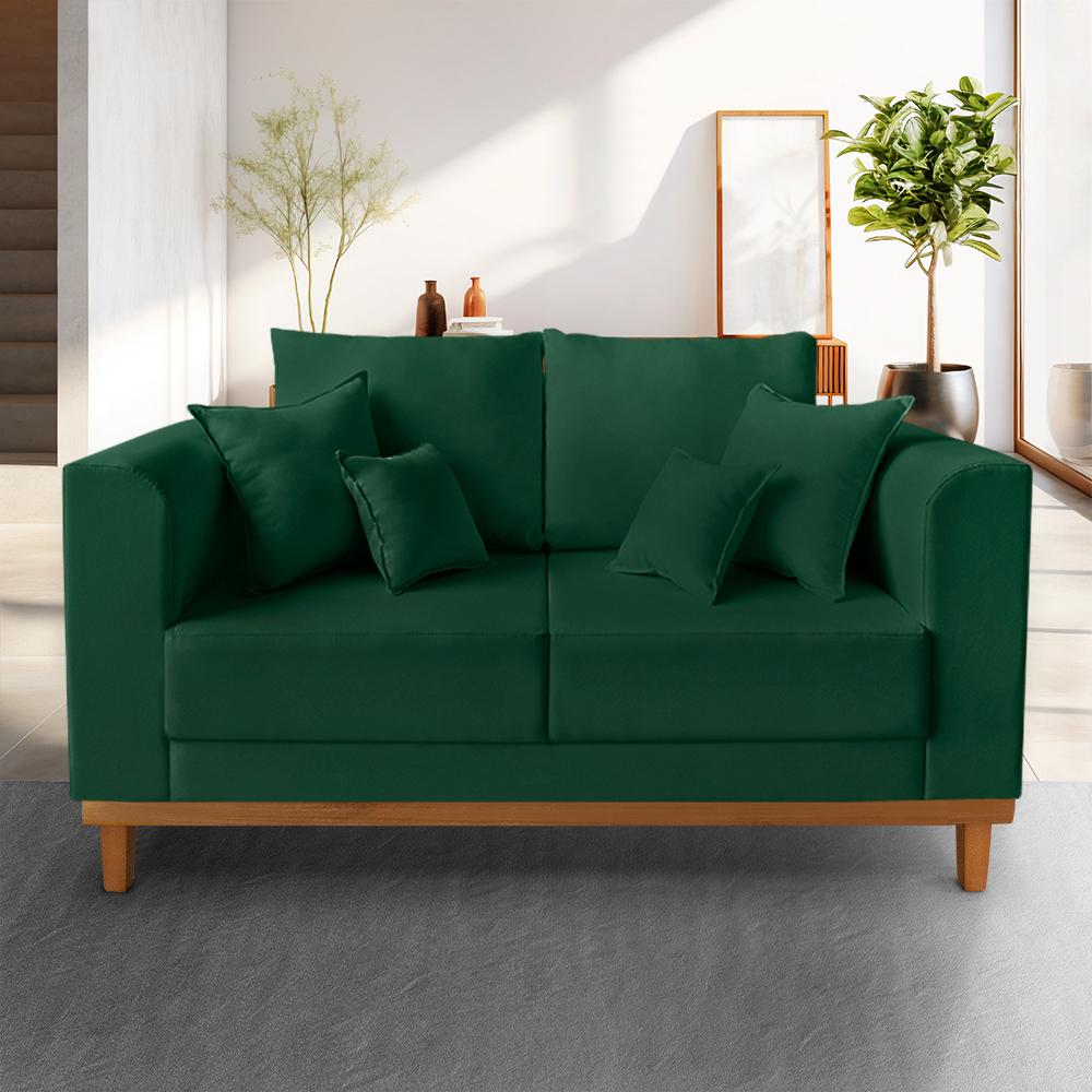 Sofá Sala de Estar 02 Lugares Beny Suede Verde Madeira Estofados