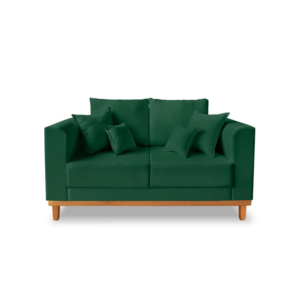 Sofá Sala de Estar 02 Lugares Beny Suede Verde Madeira Estofados