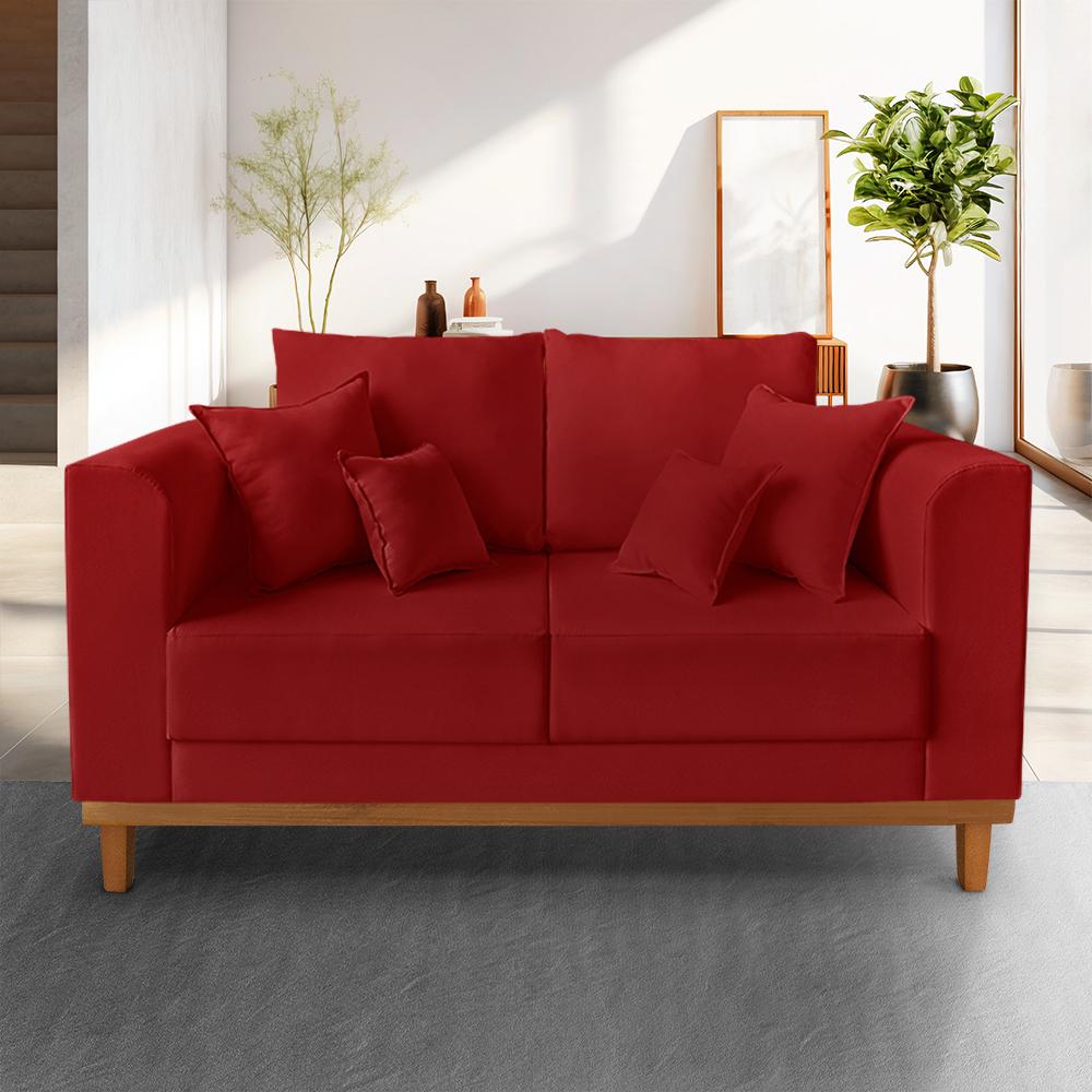Sofá Sala de Estar 02 Lugares Beny Suede Vermelho Madeira Estofados