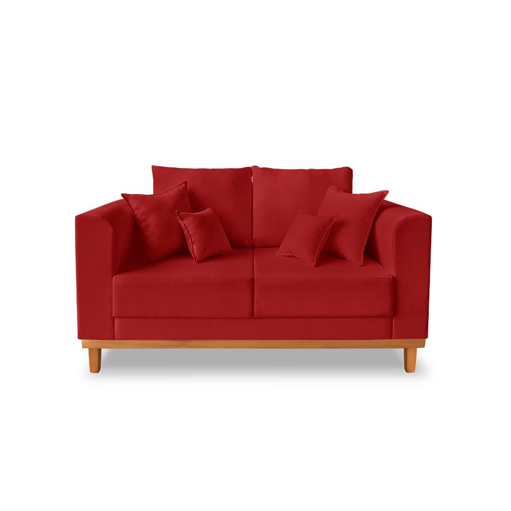 Sofá Sala de Estar 02 Lugares Beny Suede Vermelho Madeira Estofados