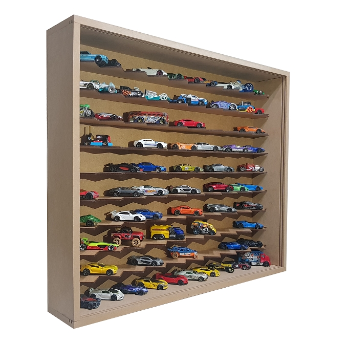 Expositor Para 100 Carrinhos da Escala 1:64 Em 45° Cru Com 2 Portas Paris