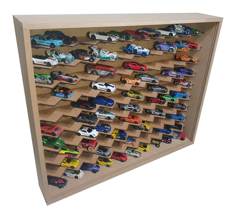 Expositor Para 100 Carrinhos da Escala 1:64 Em 45° Cru Com 2 Portas Paris