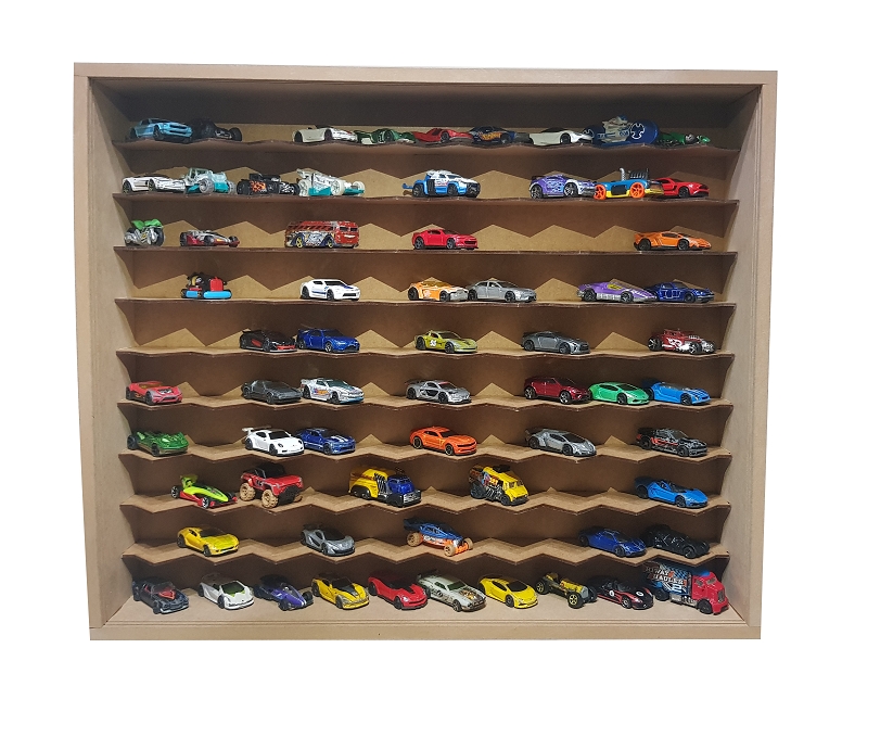 Expositor Para 100 Carrinhos da Escala 1:64 Em 45° Cru Com 2 Portas Paris