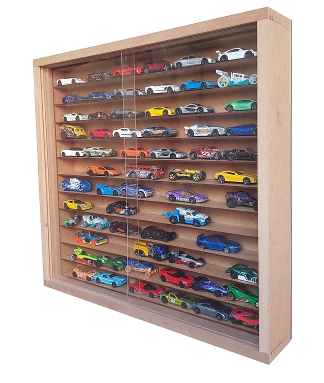 Expositor Para 60 Carrinhos da Escala 1:64 MDF Cru Com 2 Portas Berlim