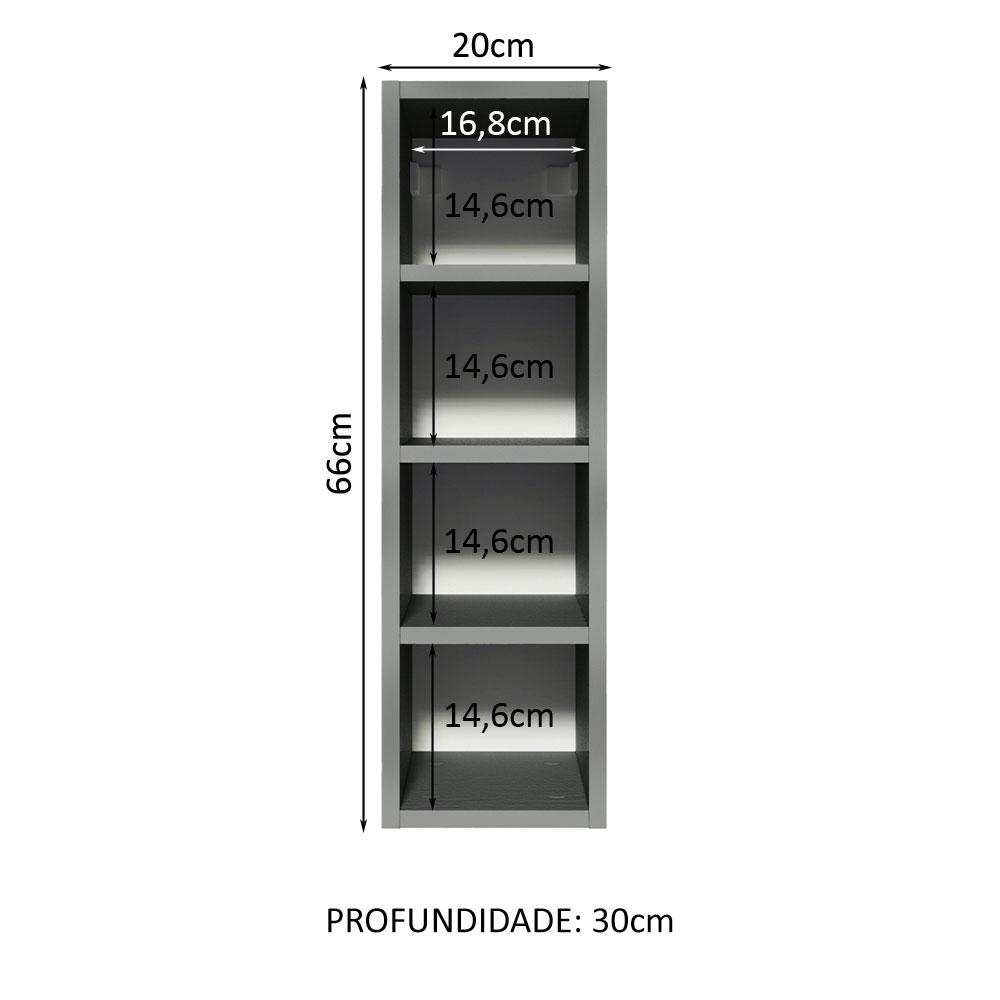 Adega Armário de Cozinha 20 cm com 4 Nichos Cinza Nice Madesa