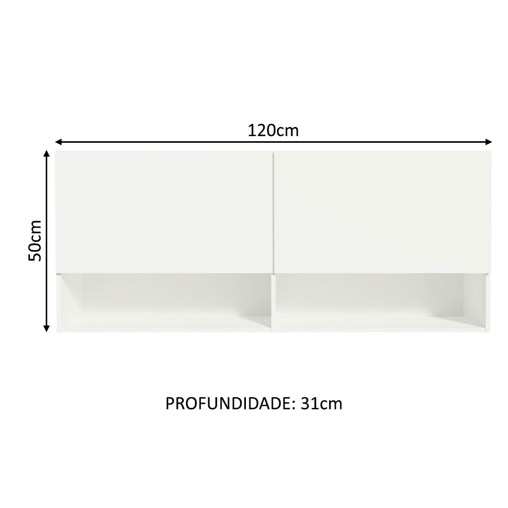 Armário Aéreo 120 cm 2 Portas 2 Nichos Branco para Área de Serviço Madesa