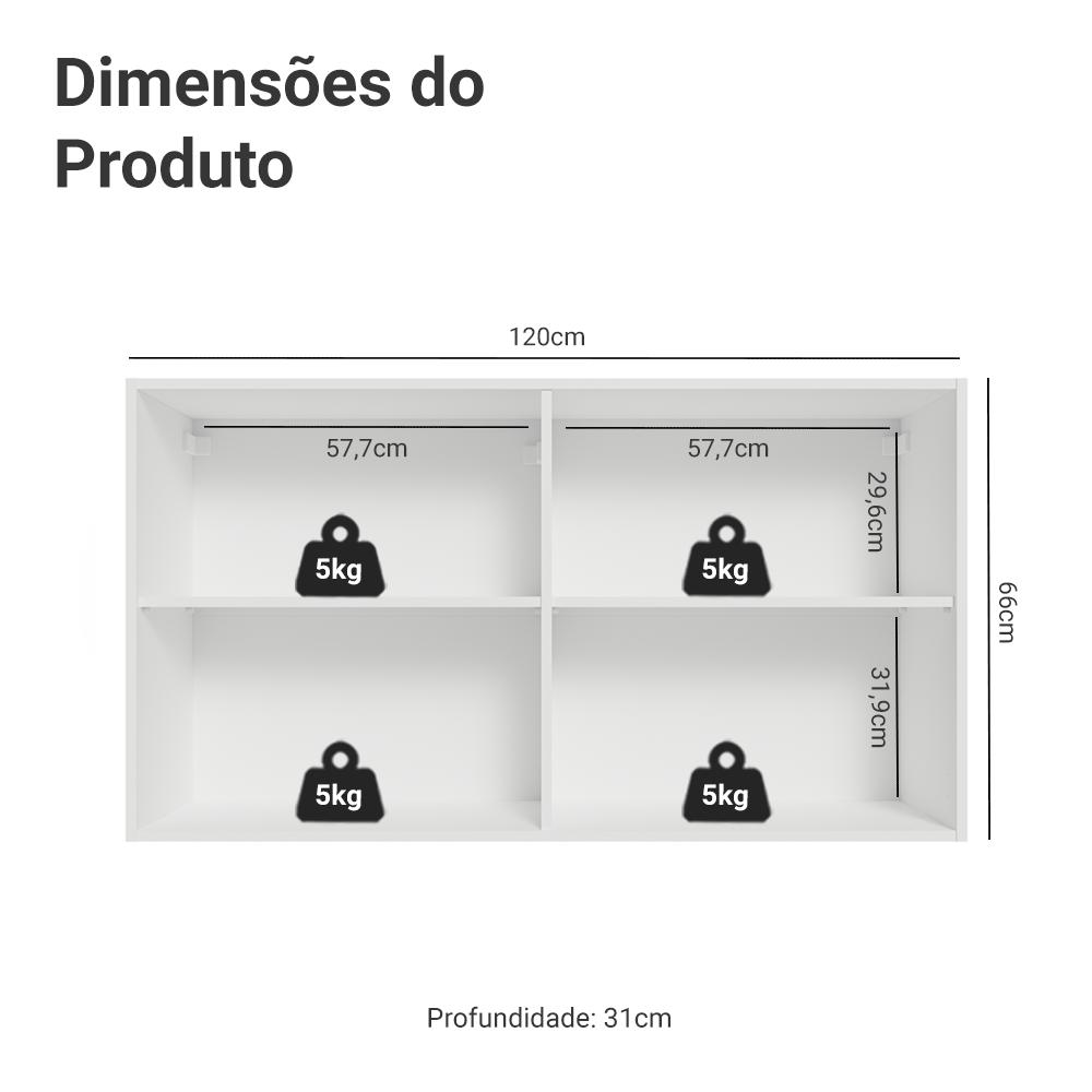 Armário Aéreo 120 cm 2 Portas Branco/Azul Vik Madesa