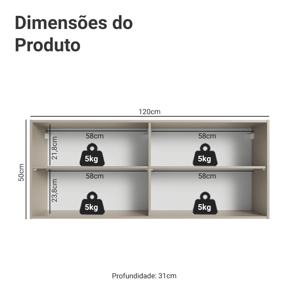 Armário Aéreo 120 cm 2 Portas Crema Nice Madesa