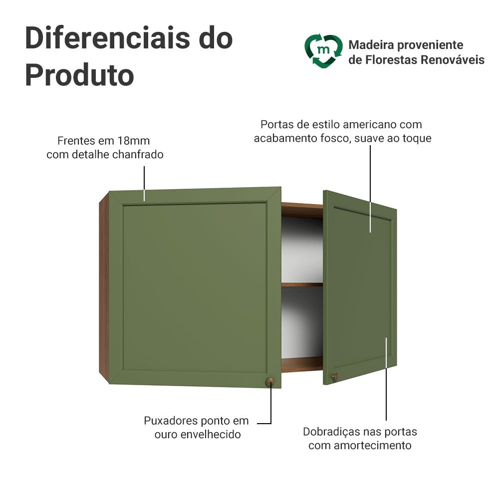Armário Aéreo 120 cm 2 Portas Rustic/Verde Vik Madesa