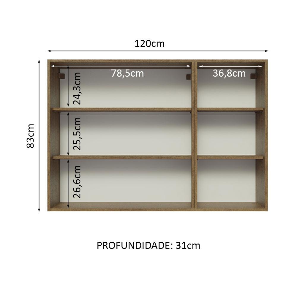 Armário Aéreo 120 cm 3 Portas Rustic/Branco Veludo Lux Madesa