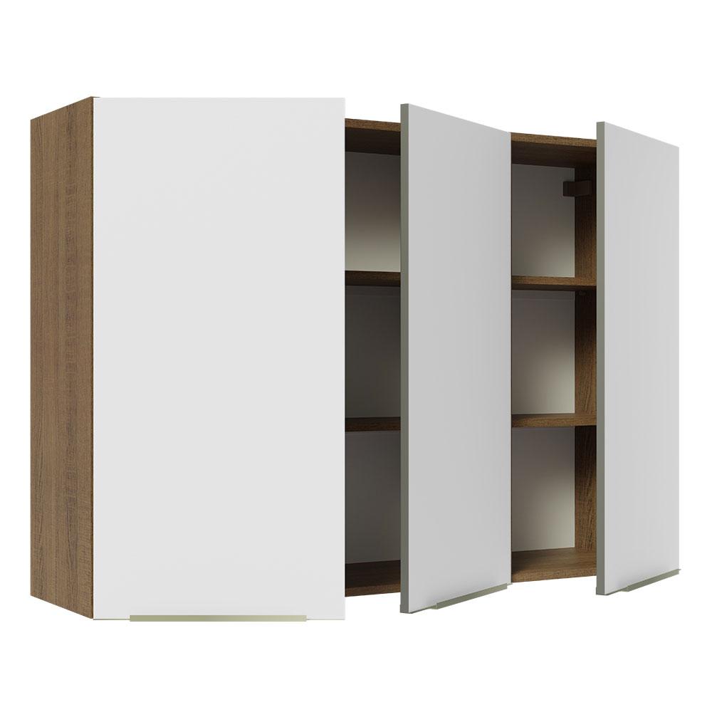 Armário Aéreo 120 cm 3 Portas Rustic/Branco Veludo Lux Madesa