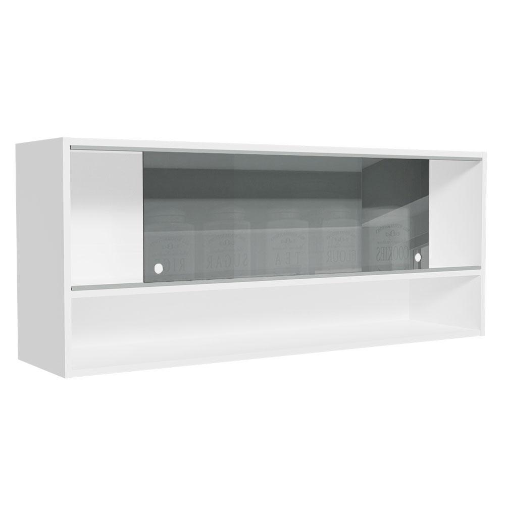 Armário Aéreo 120cm 2 Portas Correr Vidro Neutral 1 Nicho Branco para Cozinhas Glamy, Lux e Reims Madesa