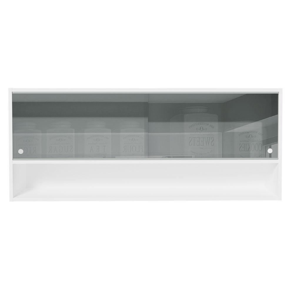 Armário Aéreo 120cm 2 Portas Correr Vidro Neutral 1 Nicho Branco para Cozinhas Glamy, Lux e Reims Madesa
