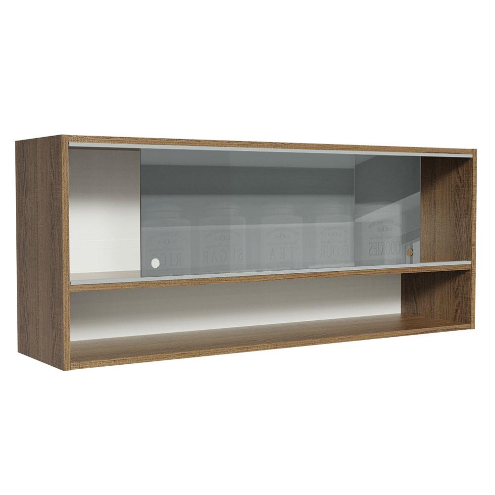 Armário Aéreo 120cm 2 Portas Correr Vidro Neutral 1 Nicho Rustic para Cozinhas Glamy, Lux e Reims Madesa