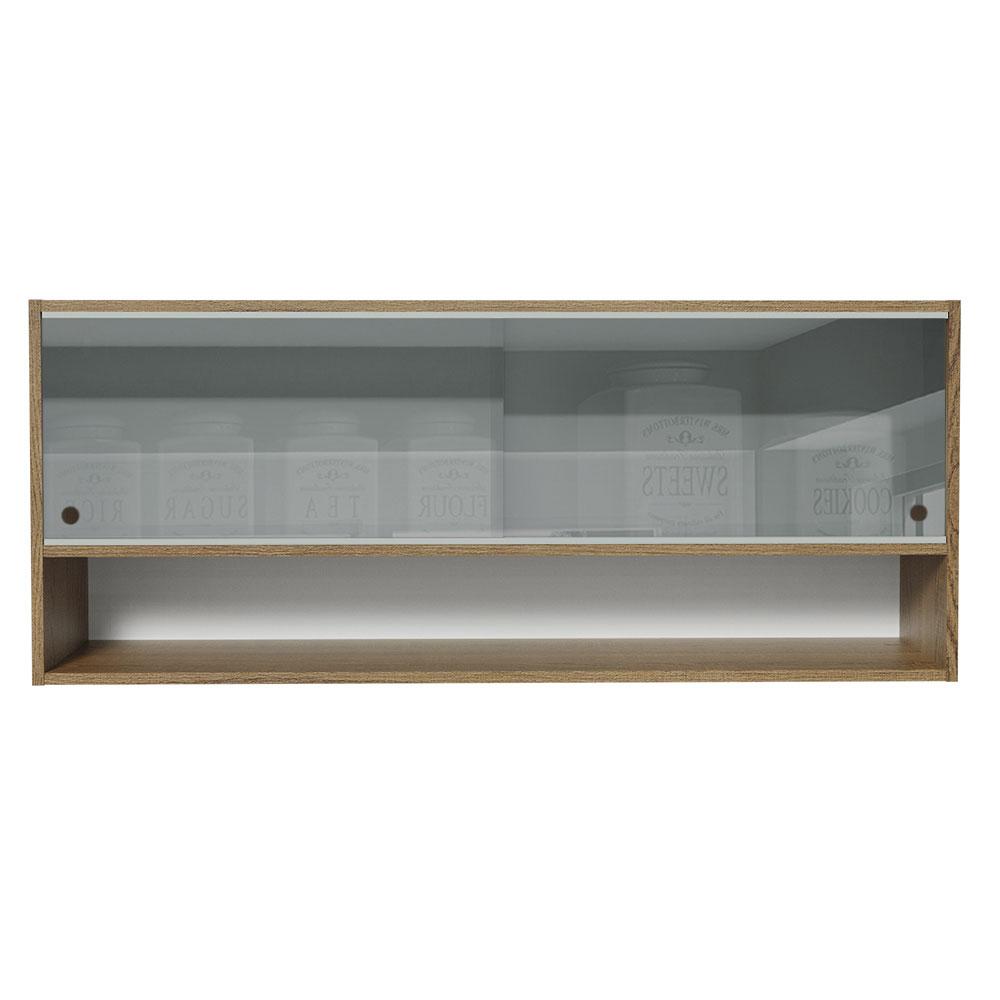 Armário Aéreo 120cm 2 Portas Correr Vidro Neutral 1 Nicho Rustic para Cozinhas Glamy, Lux e Reims Madesa