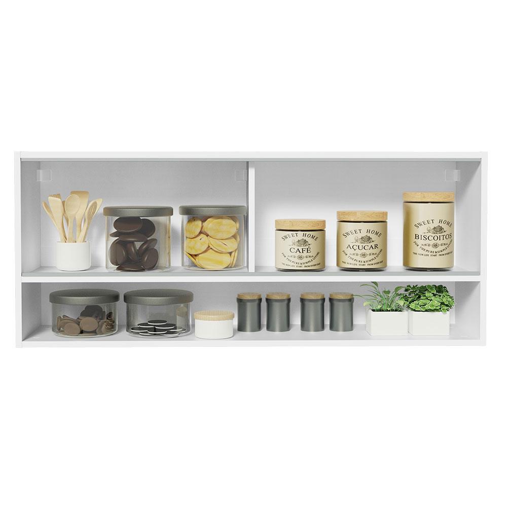 Armário Aéreo 120cm 2 Portas Correr Vidro Pontilhado 1 Nicho Branco para Cozinhas Glamy, Lux e Reims Madesa